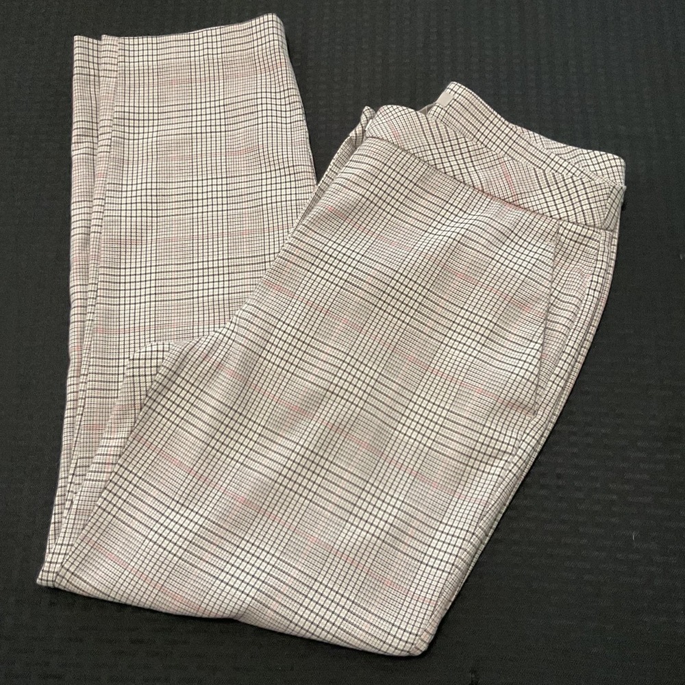 H&M Dress Pants Womens 8 Beige Plaid Slim Stretch Twill Pockets Workwear Career